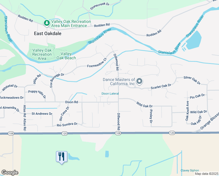 map of restaurants, bars, coffee shops, grocery stores, and more near 9907 Dillwood Road in Oakdale
