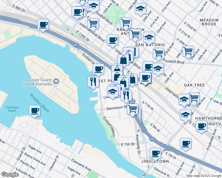 map of restaurants, bars, coffee shops, grocery stores, and more near 945 22nd Avenue in Oakland