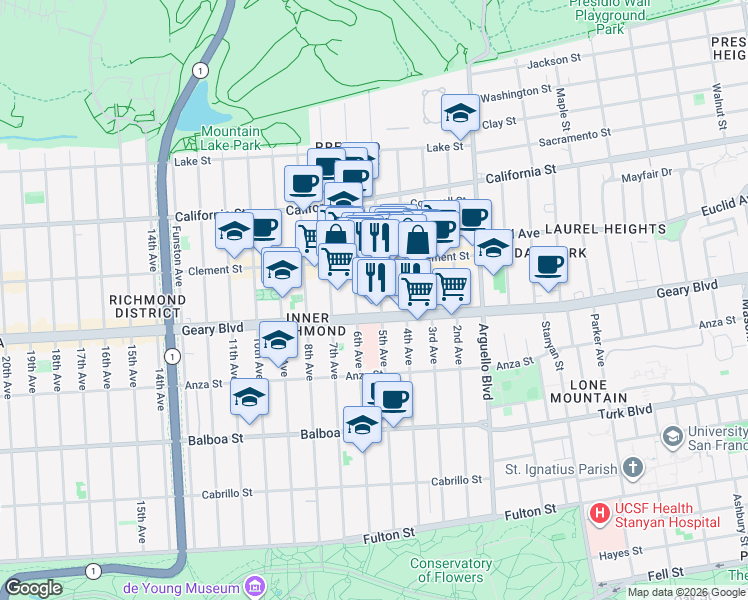 map of restaurants, bars, coffee shops, grocery stores, and more near in San Francisco