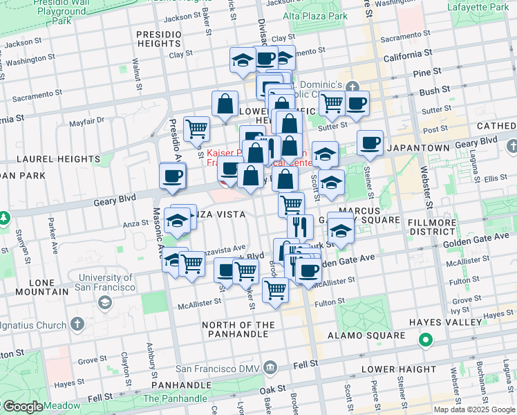 map of restaurants, bars, coffee shops, grocery stores, and more near in San Francisco