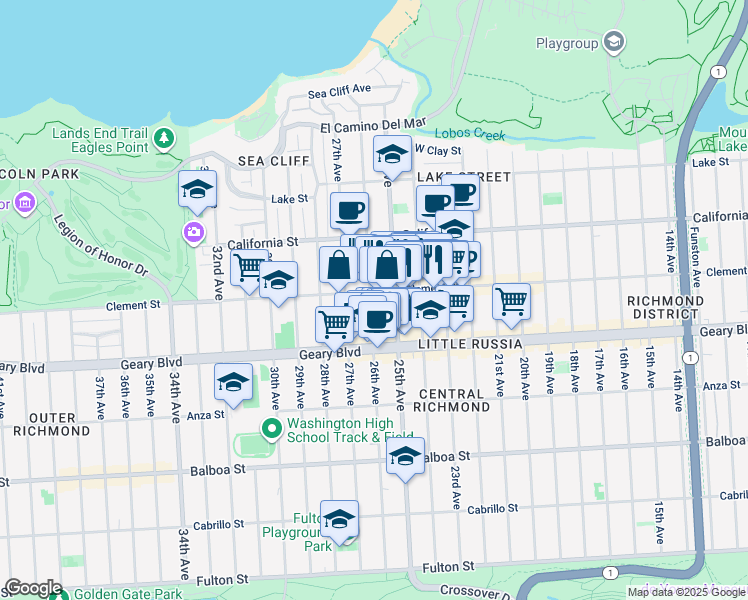 map of restaurants, bars, coffee shops, grocery stores, and more near in San Francisco