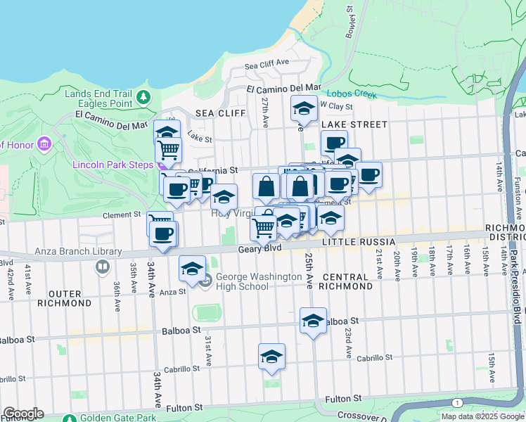 map of restaurants, bars, coffee shops, grocery stores, and more near 396 27th Avenue in San Francisco