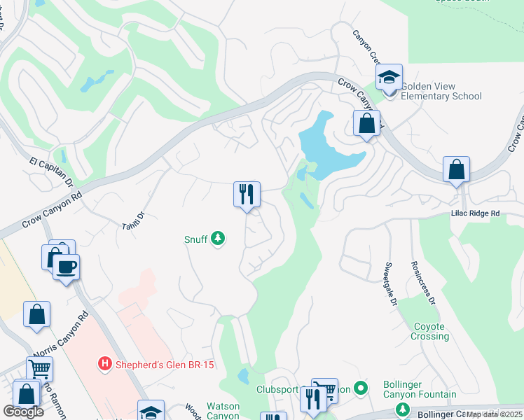 map of restaurants, bars, coffee shops, grocery stores, and more near 3113 Lakemont Drive in San Ramon