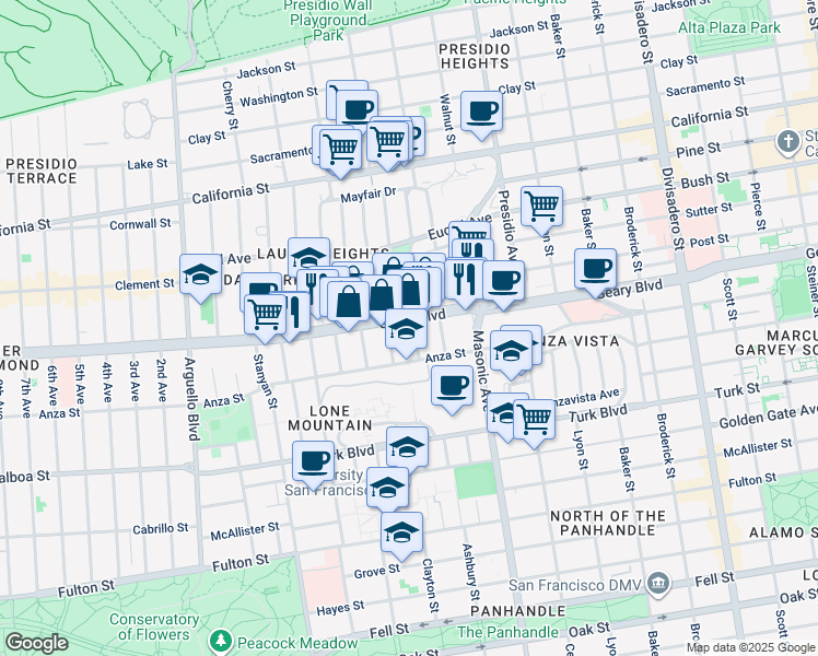 map of restaurants, bars, coffee shops, grocery stores, and more near in San Francisco