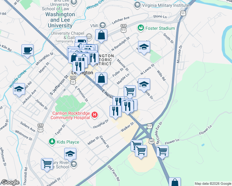 map of restaurants, bars, coffee shops, grocery stores, and more near 2 South Lewis Street in Lexington