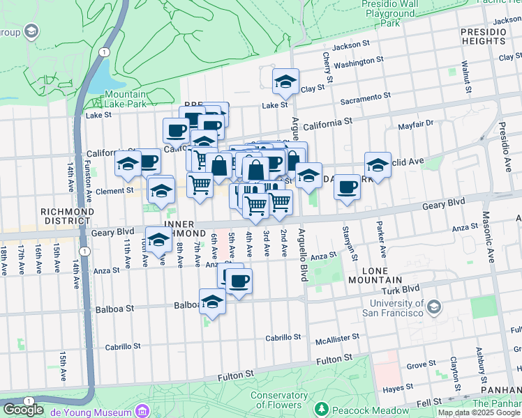 map of restaurants, bars, coffee shops, grocery stores, and more near 361 3rd Avenue in San Francisco