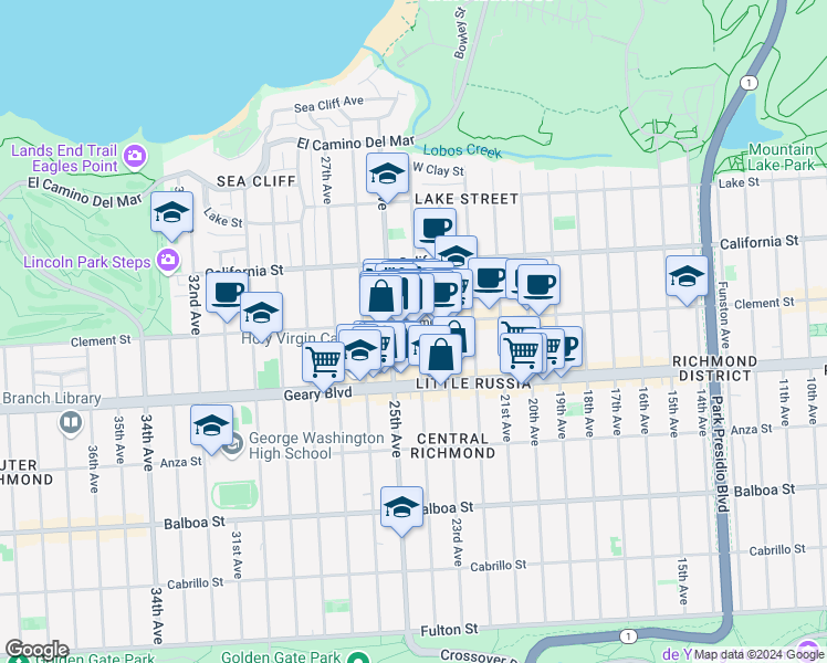 map of restaurants, bars, coffee shops, grocery stores, and more near in San Francisco