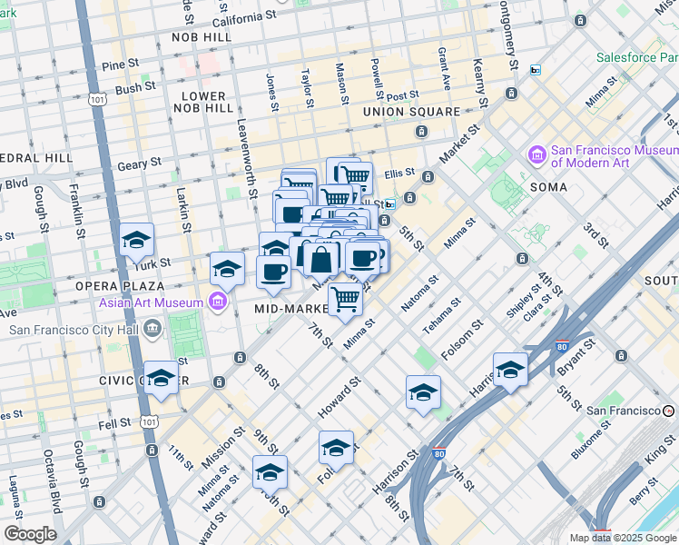 map of restaurants, bars, coffee shops, grocery stores, and more near in San Francisco