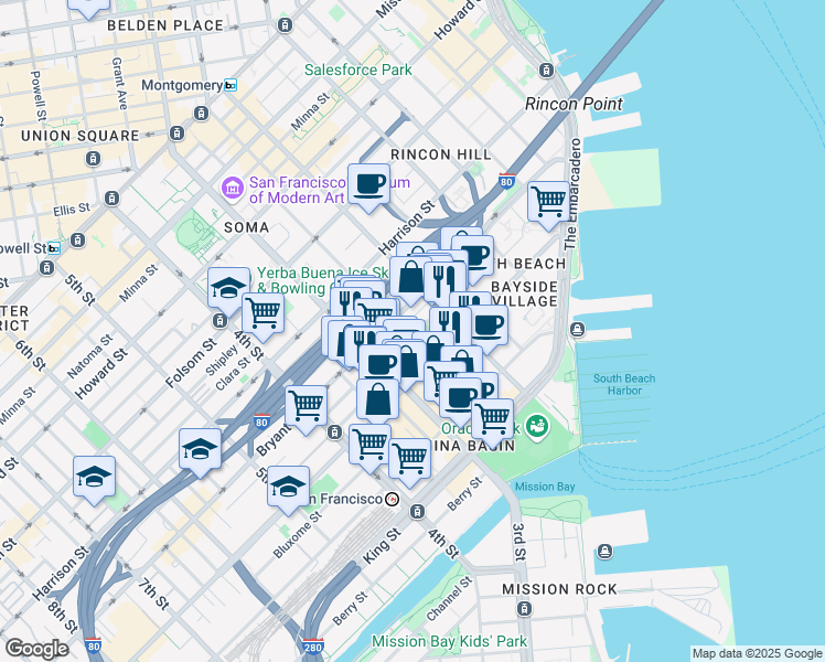 map of restaurants, bars, coffee shops, grocery stores, and more near 522-524 2nd Street in San Francisco