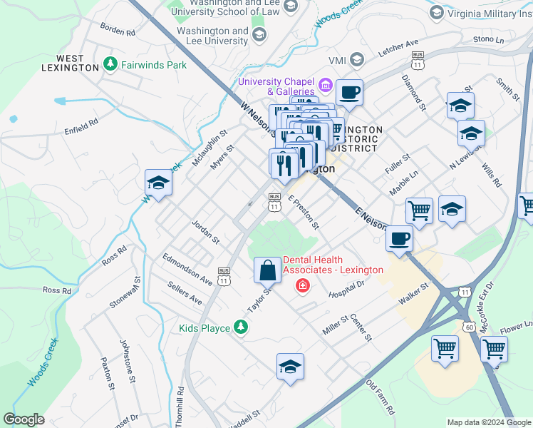 map of restaurants, bars, coffee shops, grocery stores, and more near 312 South Main Street in Lexington