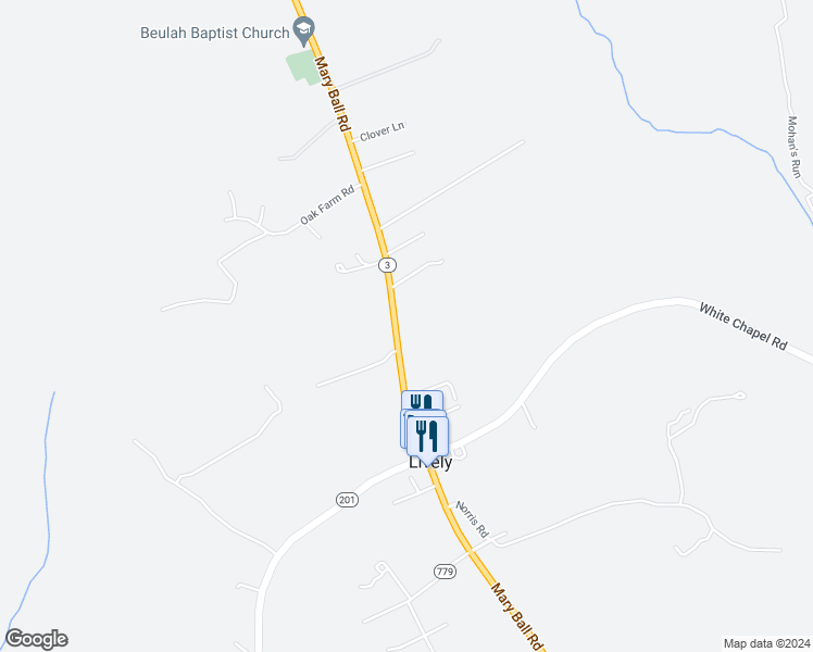 map of restaurants, bars, coffee shops, grocery stores, and more near 5091 Mary Ball Road in Lancaster
