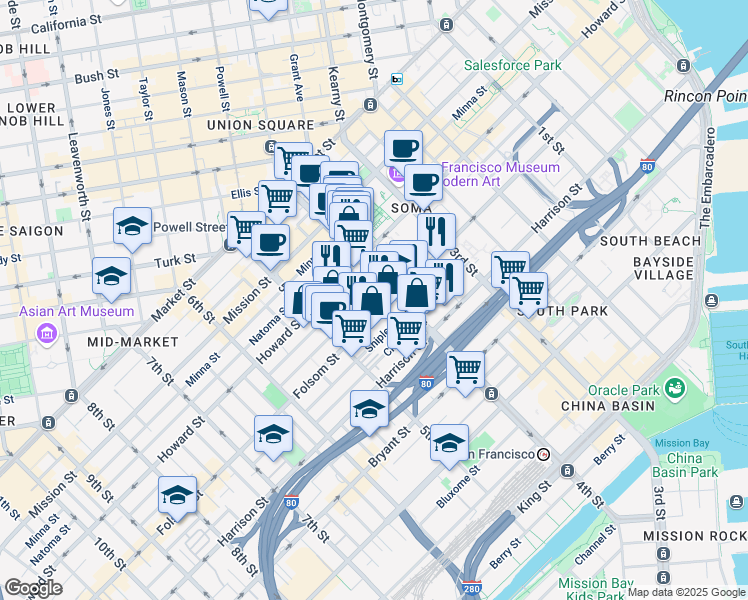 map of restaurants, bars, coffee shops, grocery stores, and more near 310 4th Street in San Francisco