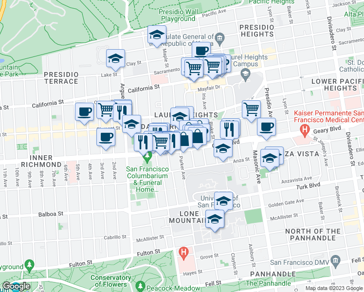 map of restaurants, bars, coffee shops, grocery stores, and more near in San Francisco