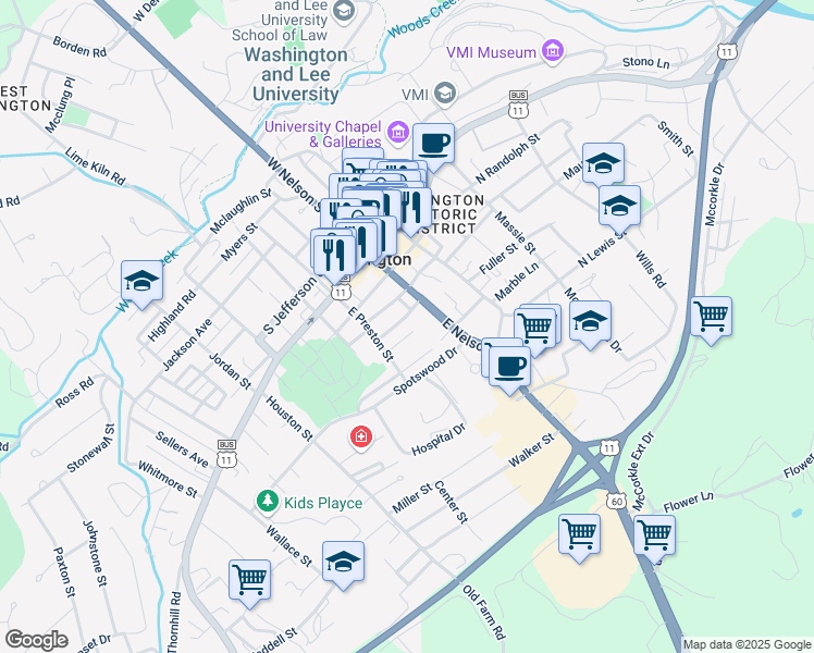 map of restaurants, bars, coffee shops, grocery stores, and more near 114 Davidson Street in Lexington