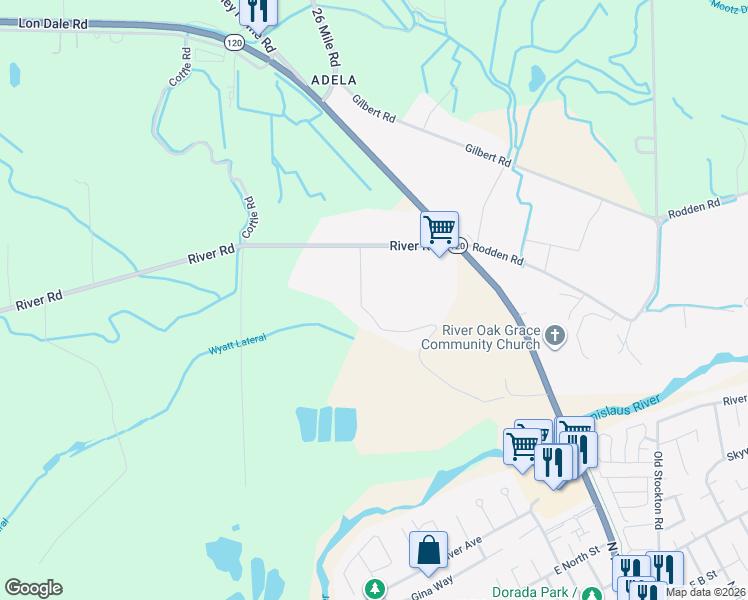 map of restaurants, bars, coffee shops, grocery stores, and more near 9906 Jackson Road in Oakdale