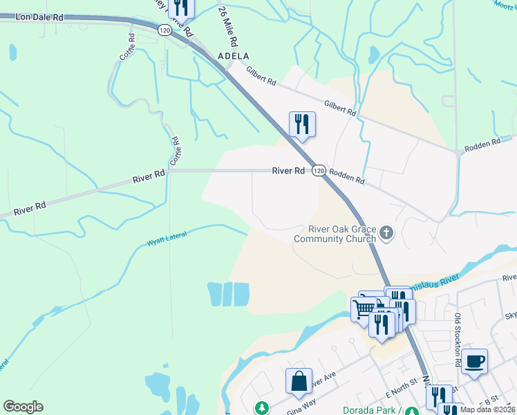 map of restaurants, bars, coffee shops, grocery stores, and more near 9906 Jackson Road in Oakdale