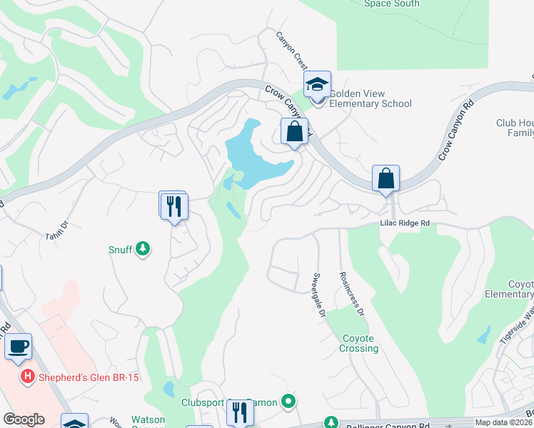 map of restaurants, bars, coffee shops, grocery stores, and more near 6143 Lakeview Circle in San Ramon