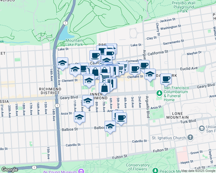 map of restaurants, bars, coffee shops, grocery stores, and more near 327 6th Ave in San Francisco