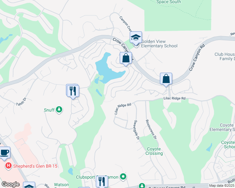 map of restaurants, bars, coffee shops, grocery stores, and more near 6146 Lakeview Circle in San Ramon