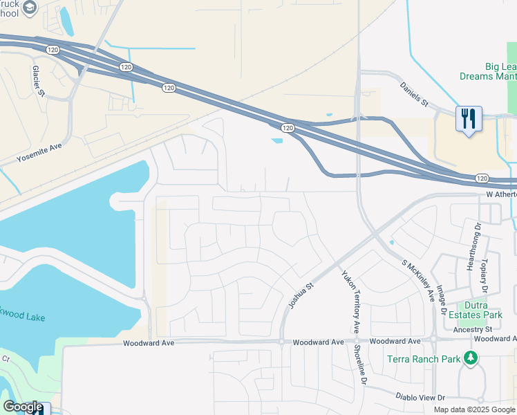 map of restaurants, bars, coffee shops, grocery stores, and more near 1300-2998 Bronzan Road in Manteca