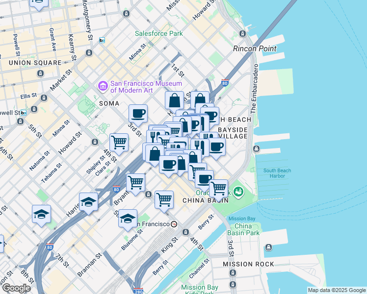 map of restaurants, bars, coffee shops, grocery stores, and more near 522-524 2nd Street in San Francisco