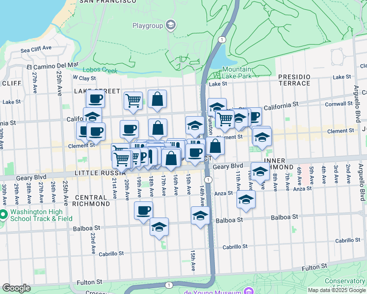 map of restaurants, bars, coffee shops, grocery stores, and more near 324 16th Avenue in San Francisco