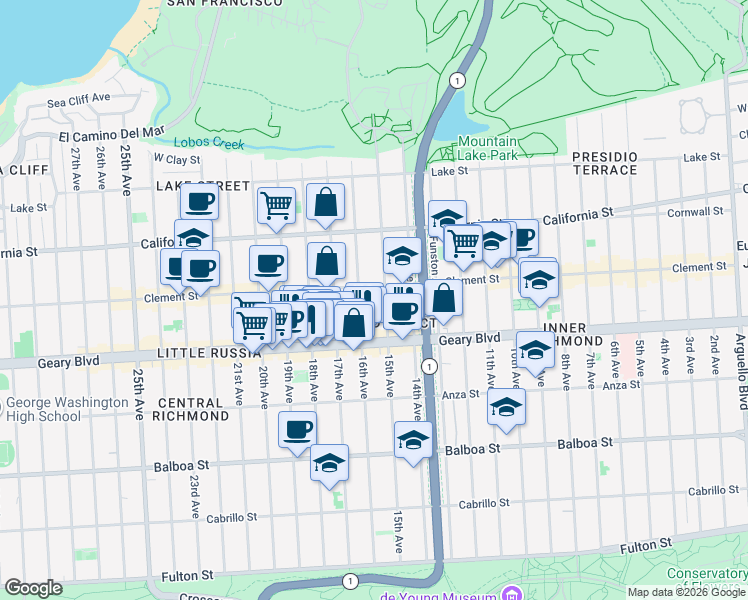 map of restaurants, bars, coffee shops, grocery stores, and more near 324 16th Avenue in San Francisco