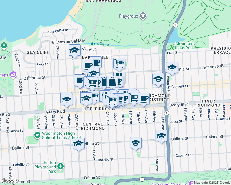 map of restaurants, bars, coffee shops, grocery stores, and more near 314 20th Avenue in San Francisco