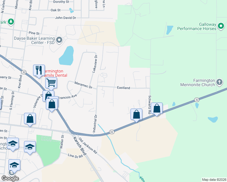 map of restaurants, bars, coffee shops, grocery stores, and more near 637 Timberline Drive in Farmington