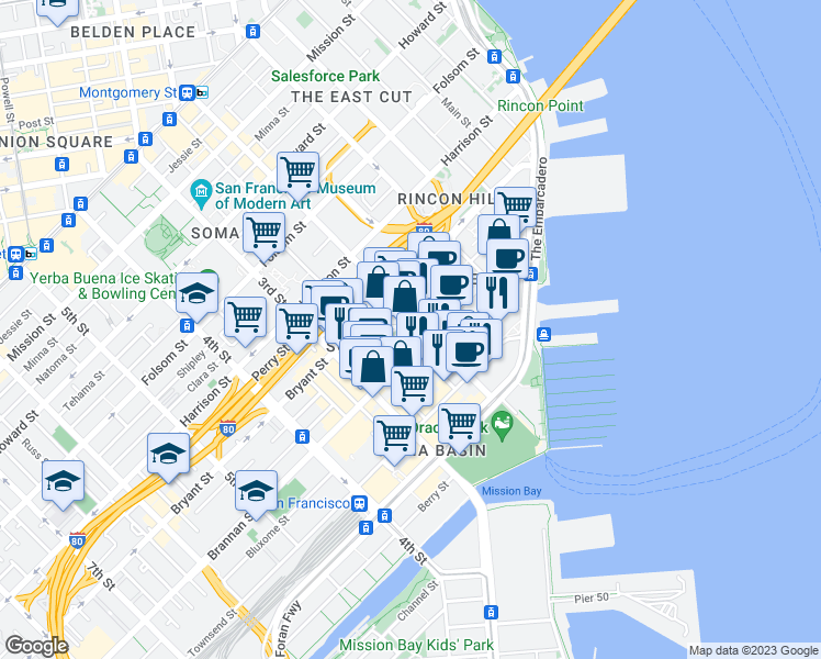 map of restaurants, bars, coffee shops, grocery stores, and more near in San Francisco