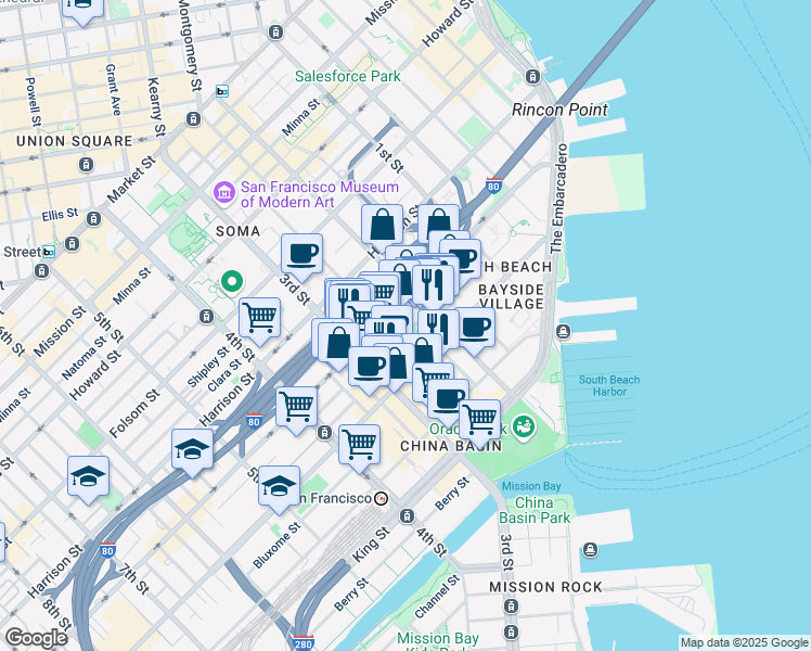 map of restaurants, bars, coffee shops, grocery stores, and more near 522-524 2nd Street in San Francisco