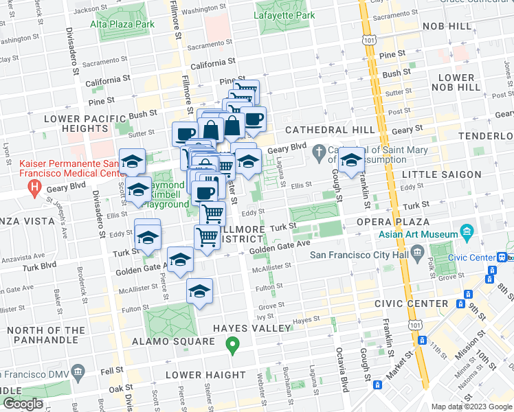 map of restaurants, bars, coffee shops, grocery stores, and more near in San Francisco