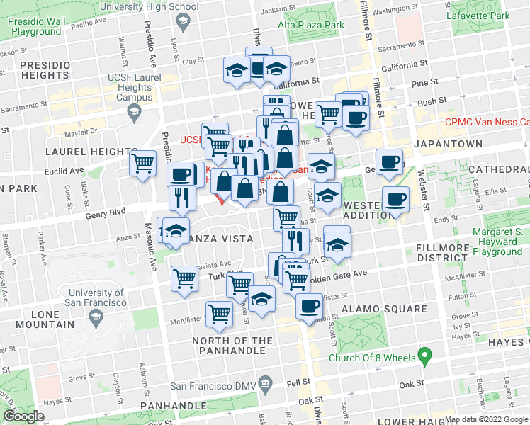 map of restaurants, bars, coffee shops, grocery stores, and more near in San Francisco