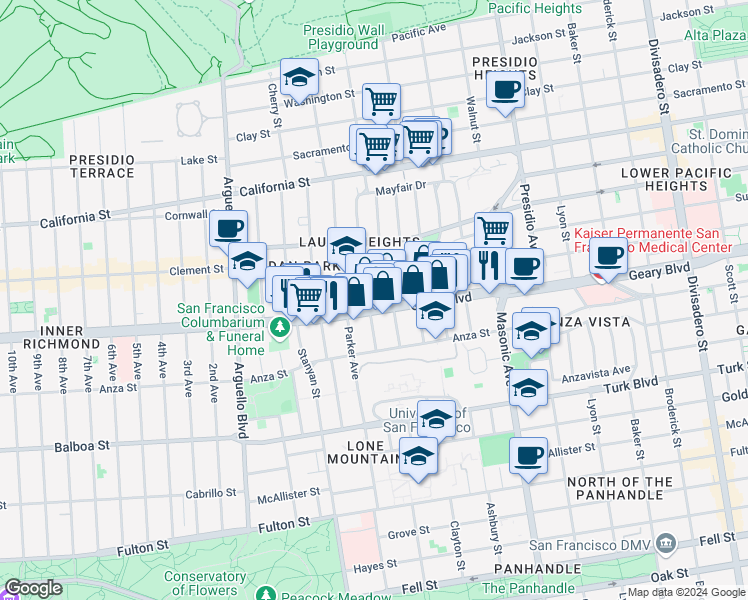 map of restaurants, bars, coffee shops, grocery stores, and more near in San Francisco