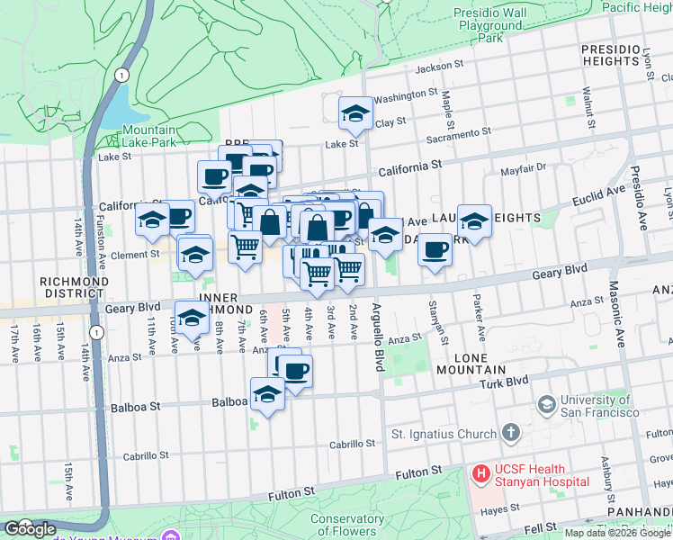 map of restaurants, bars, coffee shops, grocery stores, and more near 361 3rd Avenue in San Francisco