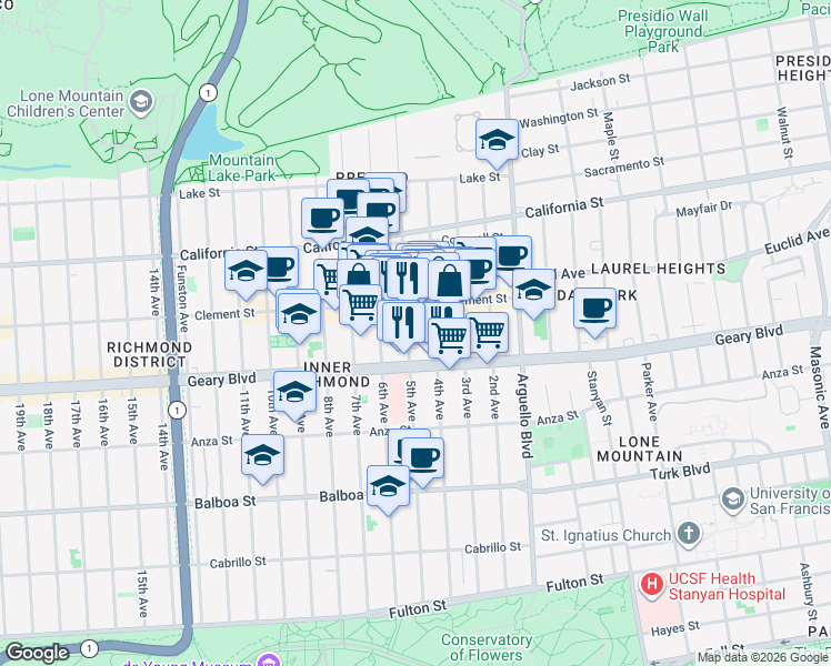 map of restaurants, bars, coffee shops, grocery stores, and more near in San Francisco