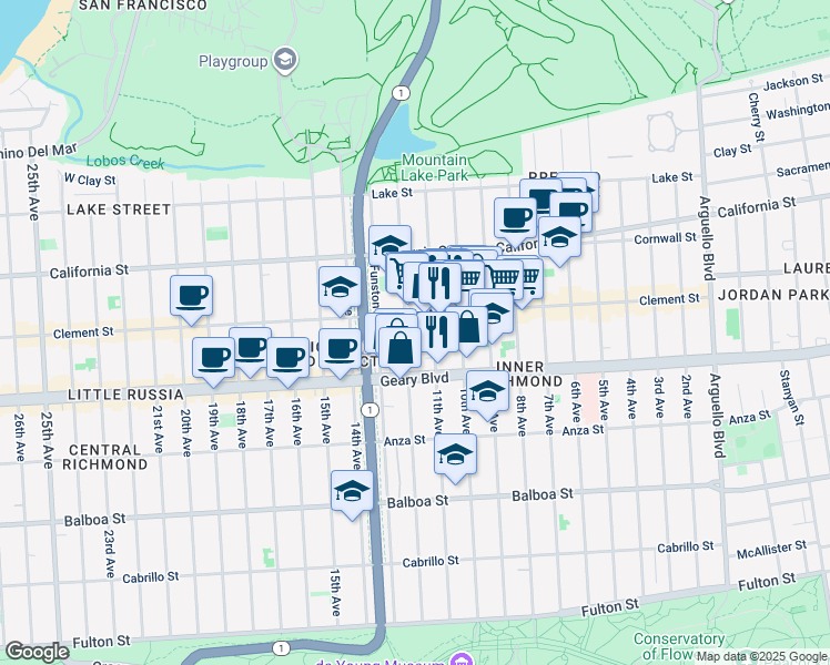 map of restaurants, bars, coffee shops, grocery stores, and more near 332 12th Avenue in San Francisco