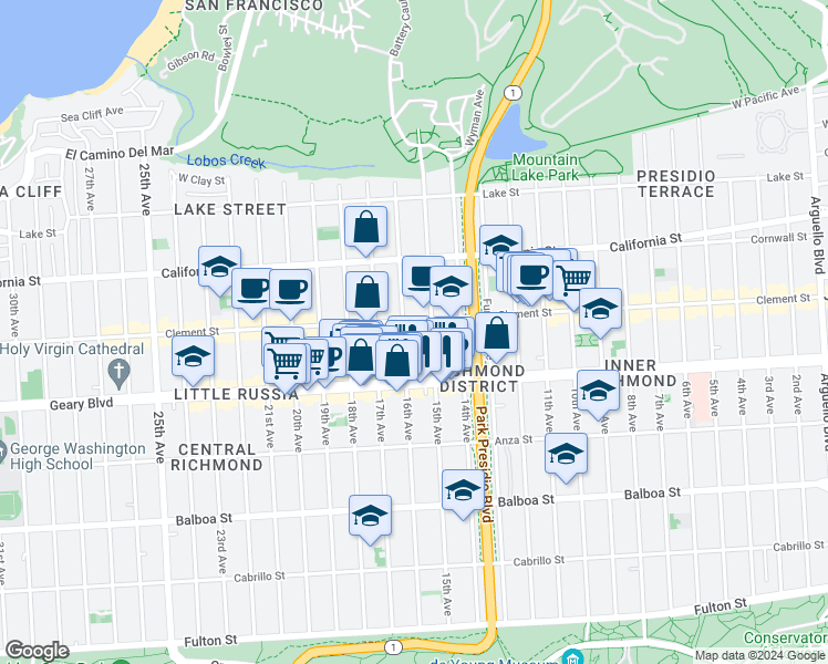 map of restaurants, bars, coffee shops, grocery stores, and more near 324 16th Avenue in San Francisco