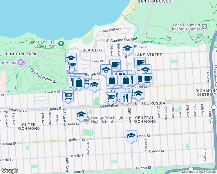 map of restaurants, bars, coffee shops, grocery stores, and more near in San Francisco