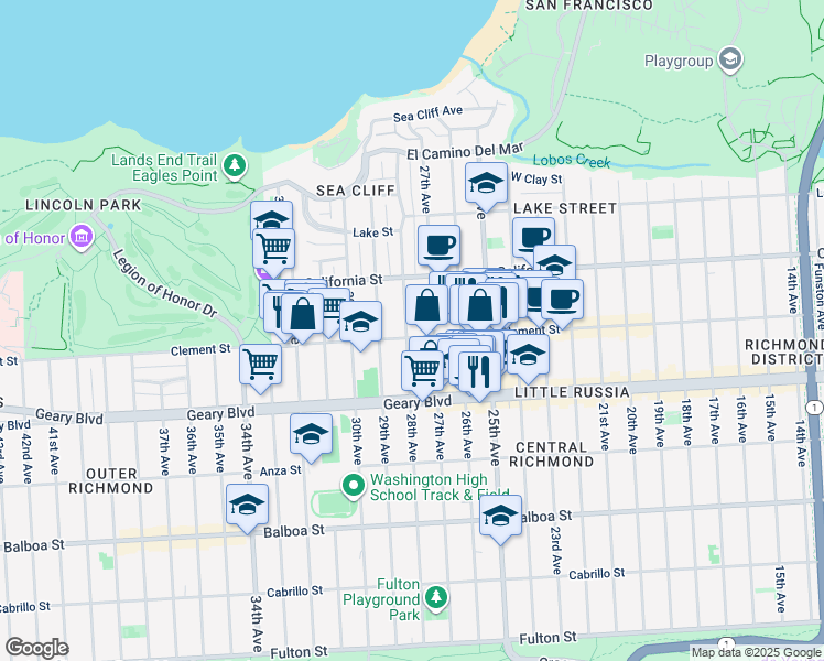 map of restaurants, bars, coffee shops, grocery stores, and more near in San Francisco