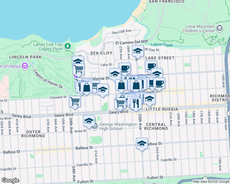map of restaurants, bars, coffee shops, grocery stores, and more near in San Francisco