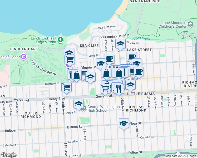 map of restaurants, bars, coffee shops, grocery stores, and more near in San Francisco