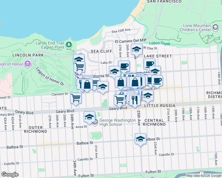 map of restaurants, bars, coffee shops, grocery stores, and more near in San Francisco