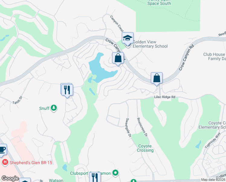 map of restaurants, bars, coffee shops, grocery stores, and more near 6146 Lakeview Circle in San Ramon