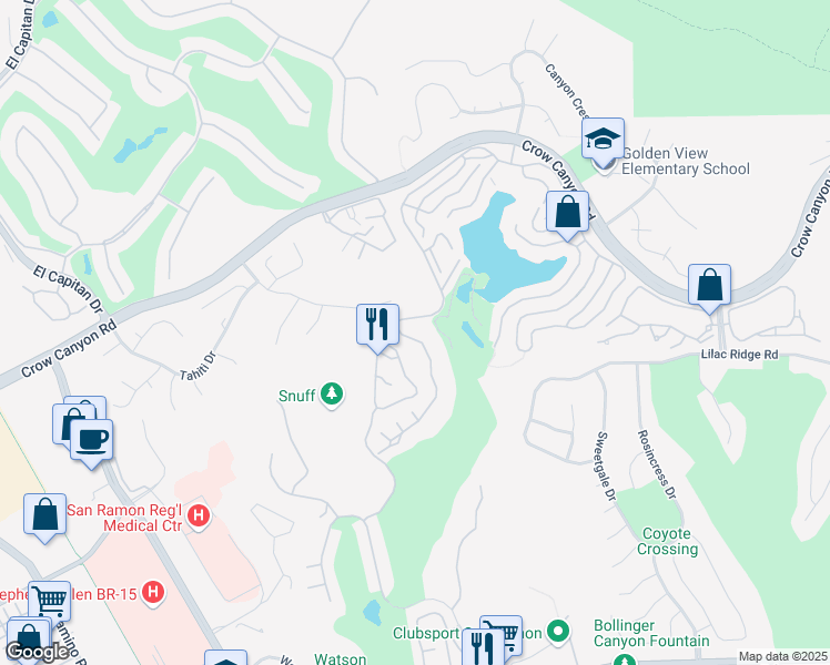 map of restaurants, bars, coffee shops, grocery stores, and more near 712 Lakemont Place in San Ramon