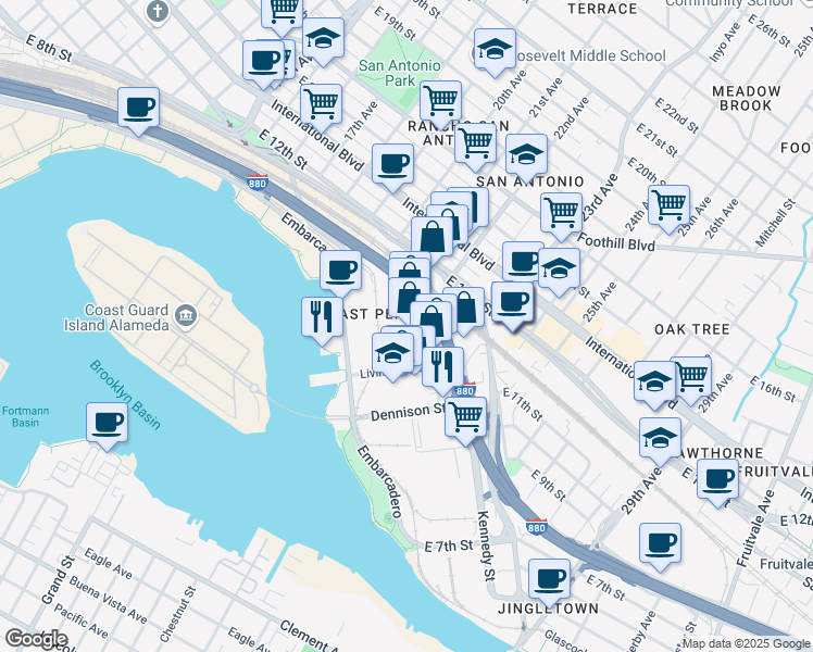 map of restaurants, bars, coffee shops, grocery stores, and more near 945 22nd Avenue in Oakland