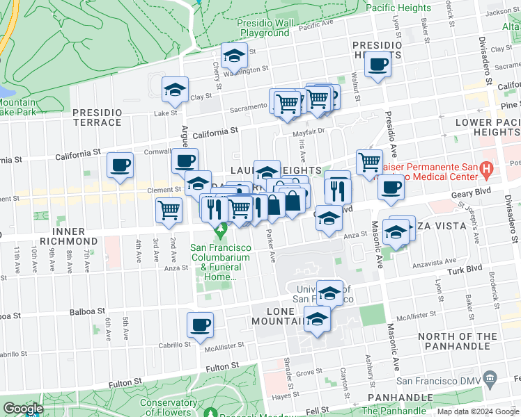 map of restaurants, bars, coffee shops, grocery stores, and more near in San Francisco