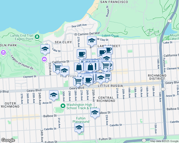 map of restaurants, bars, coffee shops, grocery stores, and more near in San Francisco