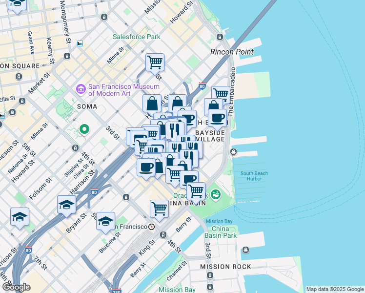 map of restaurants, bars, coffee shops, grocery stores, and more near in San Francisco