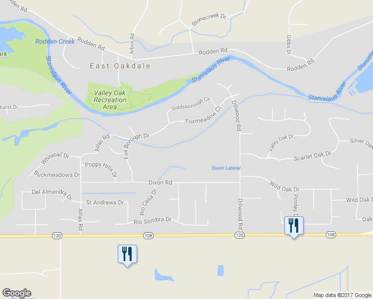 map of restaurants, bars, coffee shops, grocery stores, and more near 10661 Dixon Road in Oakdale